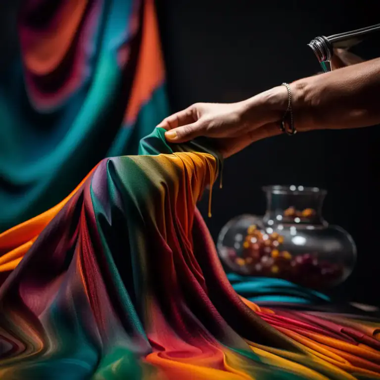 Visual representation of "mordant" - A substance used in dyeing and printing that reacts chemically with a dye and the material being dyed to help the dye bond to the material