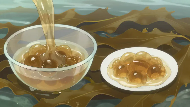 Visual representation of "alginate" - Alginate is a gelatinous substance obtained from the cell walls of brown algae, used primarily as a thickening or gelling agent.