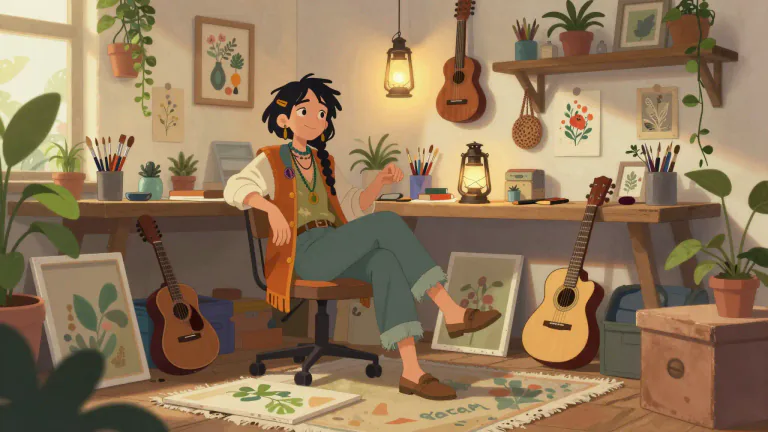 Visual representation of "bohemian" - A person who lives an unconventional life, often involved in the arts and not concerned about traditional ways of living