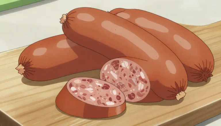 Visual representation of "sausage" - A type of food made from ground meat, fat, or vegetables packed in a cylindrical casing