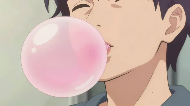 Visual representation of "bubblegum" - A kind of chewing gum that you can blow air into to make a bubble.