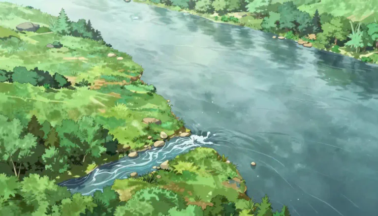 Visual representation of "tributary" - A small river or stream that flows into a larger one.