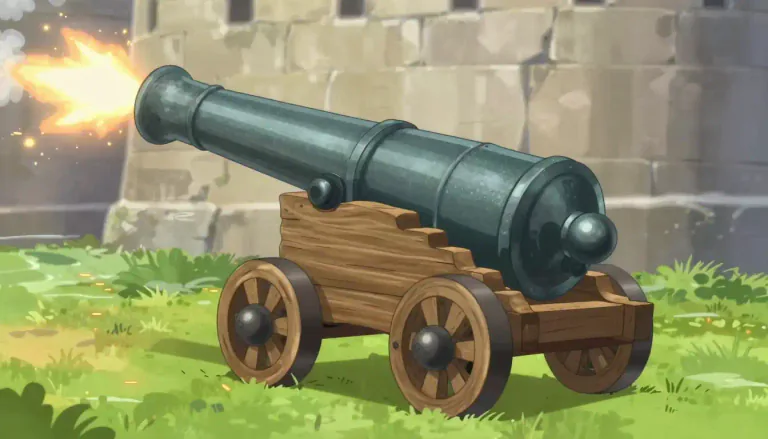 Visual representation of "cannon" - A big gun that fires heavy metal balls or other projectiles