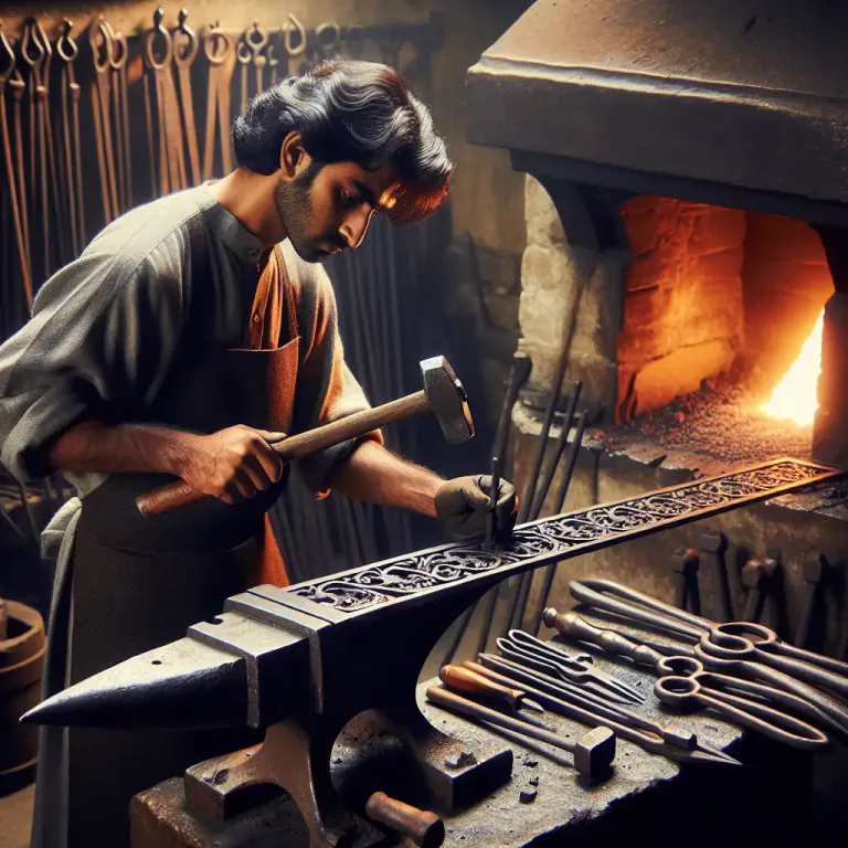 Visual representation of "ironwork" - The craft or trade of working with iron, especially when creating decorative and artistic parts.