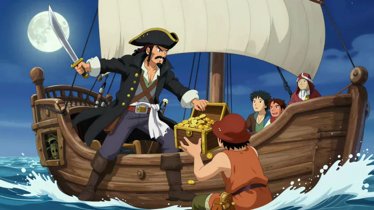 Visual representation of "pirate" - A person who attacks and steals from ships at sea.