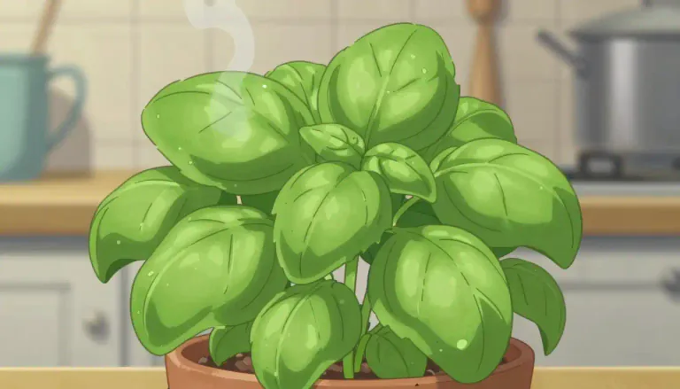 Visual representation of "basil" - A herb with green leaves that has a strong, sweet smell and is used for cooking, especially in Italian food.