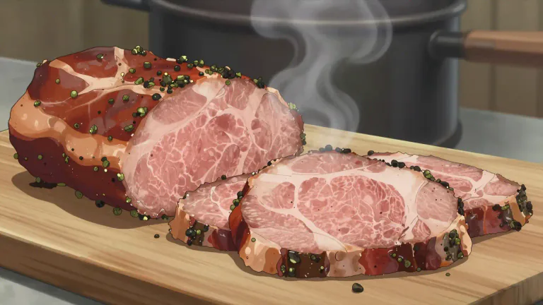 Visual representation of "pastrami" - A type of meat, usually beef, that is cured and then smoked