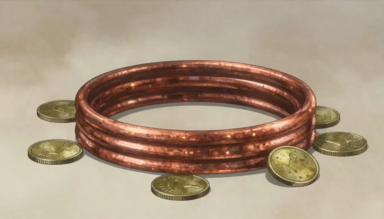 Visual representation of "copper" - A reddish-brown metal used for making things like wires and coins.