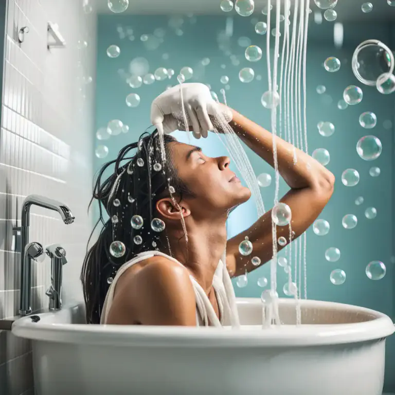 Visual representation of "rinse out" - To clean something by washing it with water, especially to remove soap or dirt.