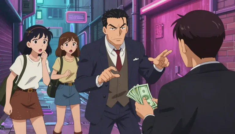 Visual representation of "pimp" - A person who controls prostitutes and arranges clients for them, taking a part of their earnings in return.