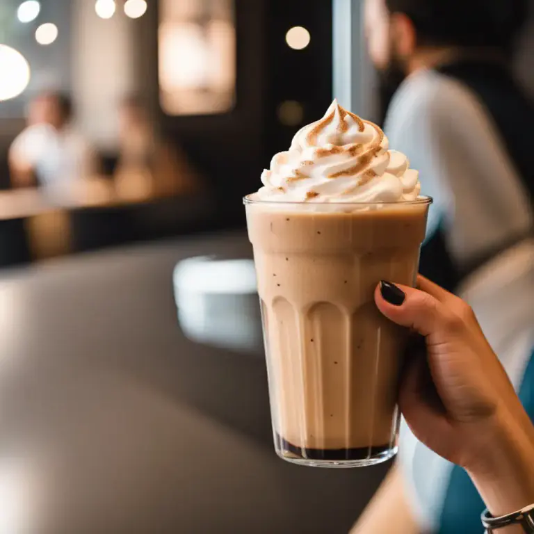 Visual representation of "frappe" - A type of frozen coffee drink topped with whipped cream.