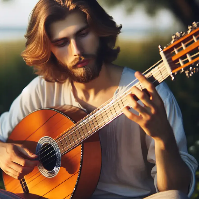 Visual representation of "lira" - A guitar or similar instrument with three or more strings, played by plucking with fingers or a plectrum