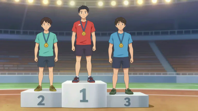 Visual representation of "podium" - In sports, a raised platform where the top three finishers in a race or competition stand to receive medals.