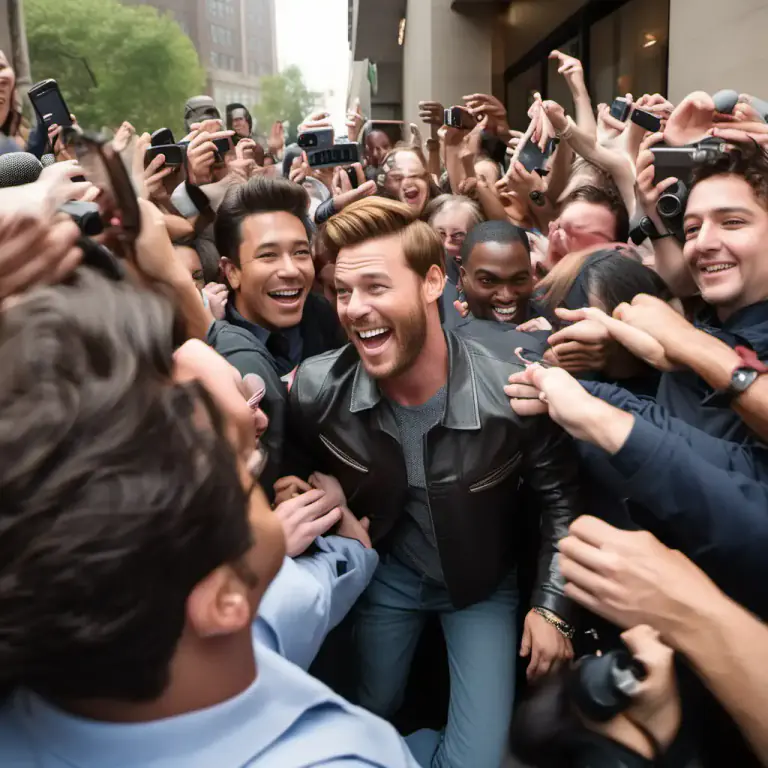 Visual representation of "mob" - To crowd around someone in an excited or aggressive way.