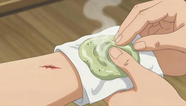 Visual representation of "poultice" - A soft wet material put on wounds to heal them