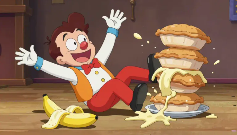 Visual representation of "slapstick" - A style of humor involving physical comedy and exaggerated, clumsy actions