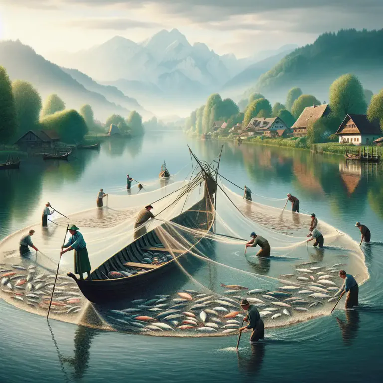 Visual representation of "dragnet" - A fishing net for dragging along a sea or river bottom to catch fish.