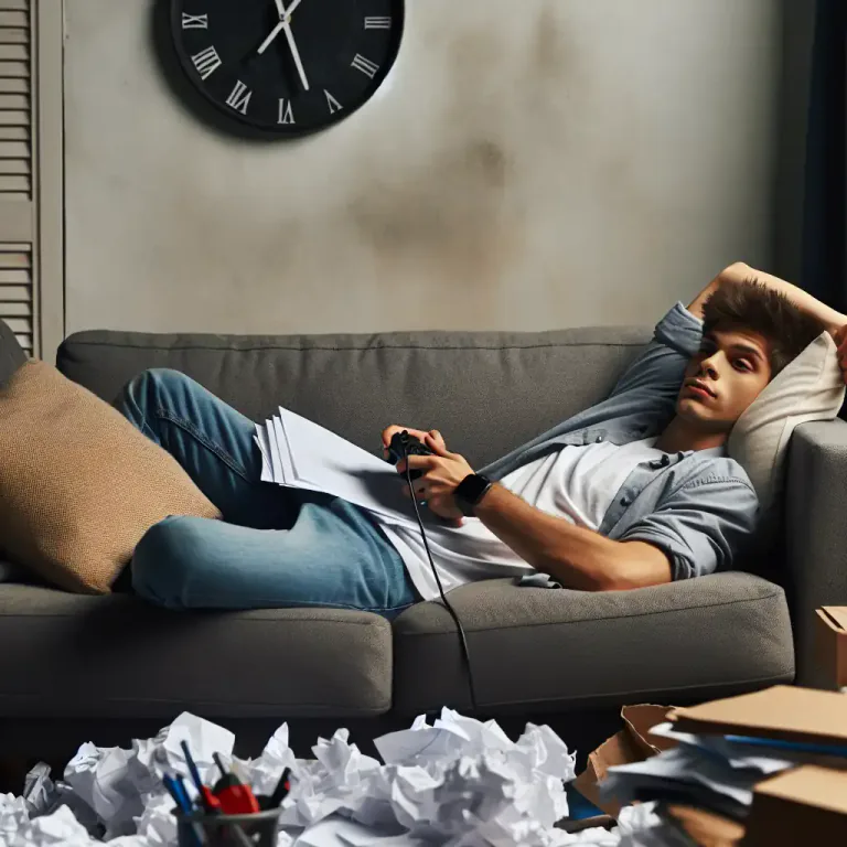 Visual representation of "slouch" - A lazy person who lacks effort and enthusiasm