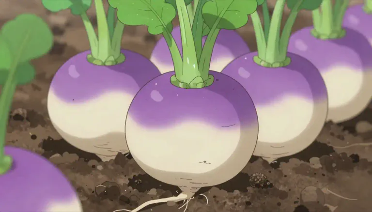 Visual representation of "turnip" - A kind of vegetable with a round root that is white or purple