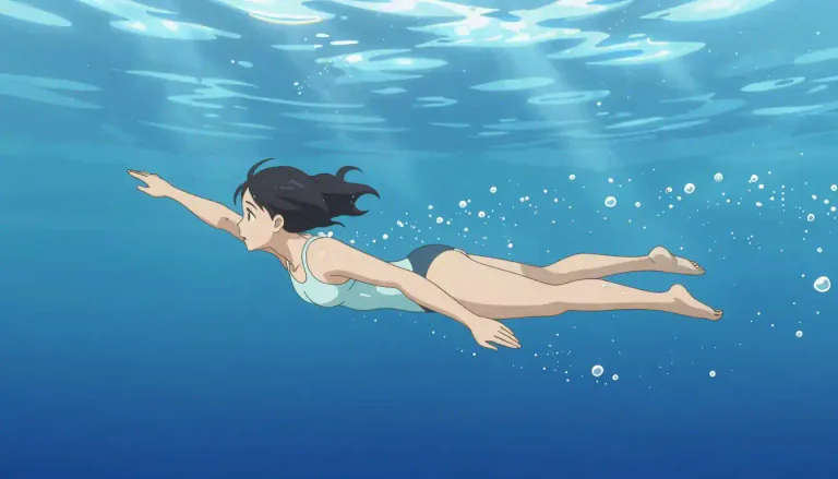 Visual representation of "swim" - To move through water by moving the body or parts of the body
