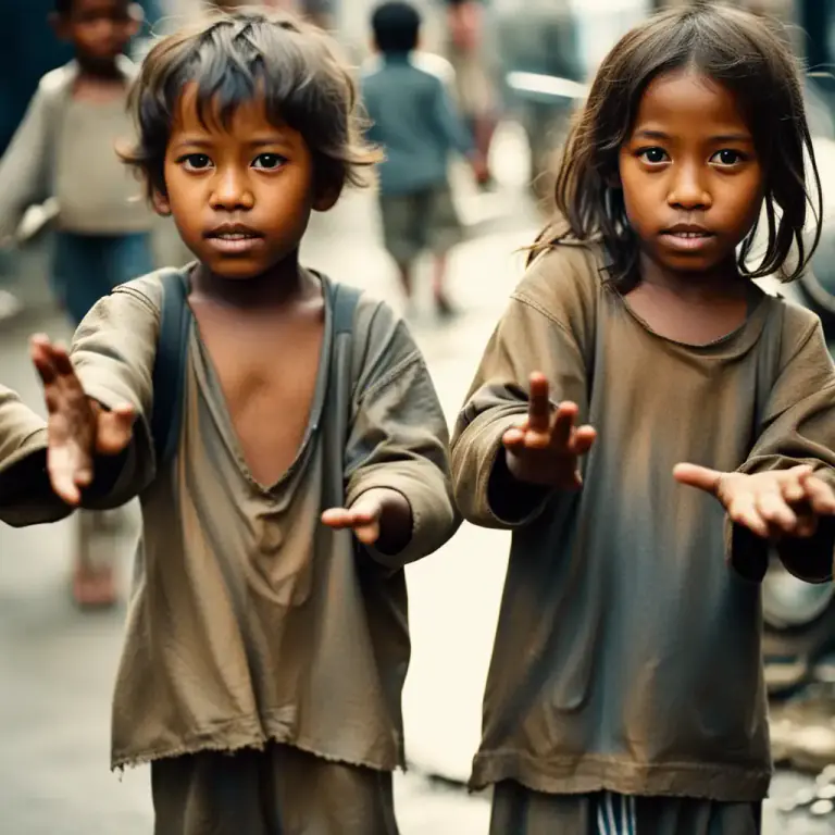 Visual representation of "beg" - to ask people for money or food