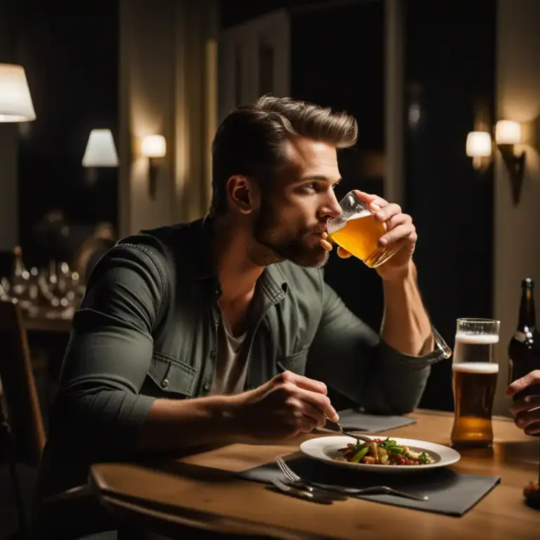 Visual representation of "wash down" - To drink something in order to swallow food