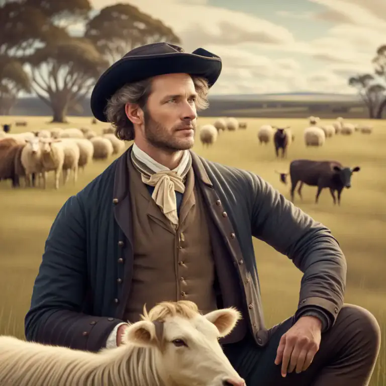 Visual representation of "squatter" - A person who settles in vacant lands, especially for grazing livestock in Australia