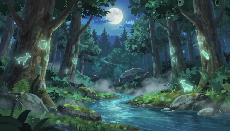 Visual representation of "animism" - A belief system where natural objects, natural phenomena, and the universe itself possess a spiritual essence.