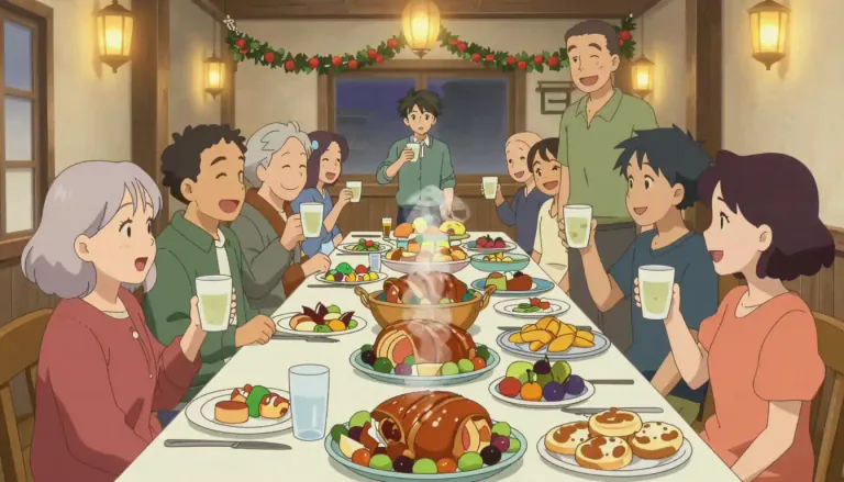 Visual representation of "feast" - A big meal, usually for a lot of people, often celebrating something.