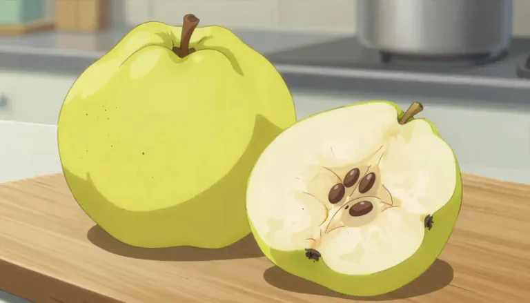 Visual representation of "quince" - A hard fruit that looks like an apple, but with a strong, sweet flavor and often used in cooking.