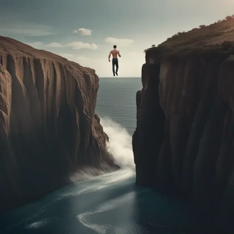 Visual representation of "leap" - Leap of Faith - To make a decision or take action with uncertain consequences