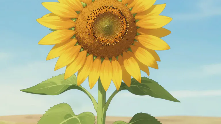 Visual representation of "sunflower" - A large plant that has yellow petals and a brown center, which produces seeds.