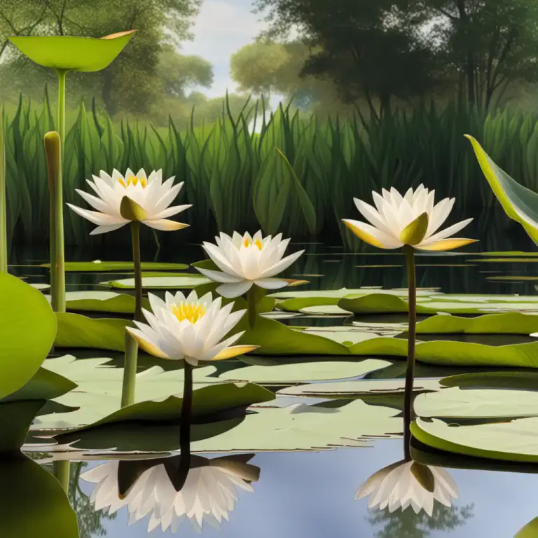 Visual representation of "emergent" - Rising or coming out from a surrounding liquid, especially a plant in a body of water