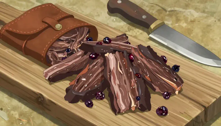 Visual representation of "pemmican" - A food made by Native Americans, made from dried meat, fat, and sometimes fruit.