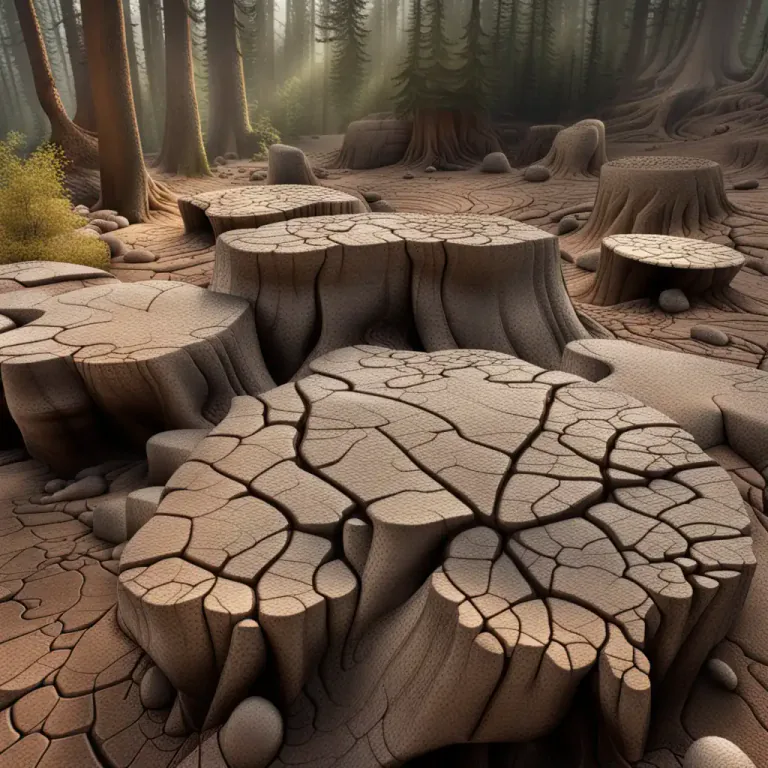 Visual representation of "stumpy" - Uneven or rocky, like the surface of a stump