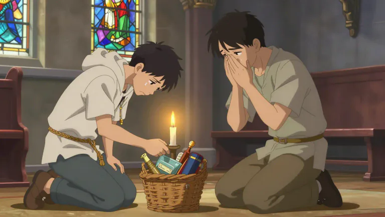 Visual representation of "penance" - The act of self-punishment or religious devotion to show sorrow for wrongdoings or sin.