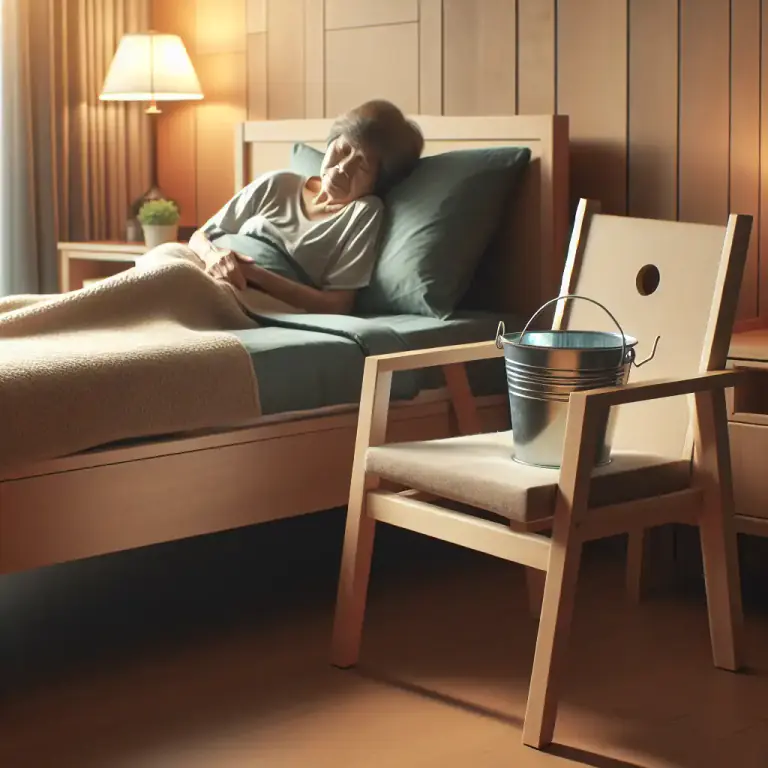 Visual representation of "commode" - A chair with a hole in the seat, used as a toilet by someone who is ill or old.