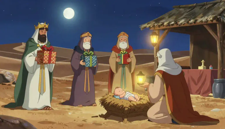 Visual representation of "magi" - In Christianity, the wise men from the East who visited Jesus after his birth. Also referred to as the Three Kings.