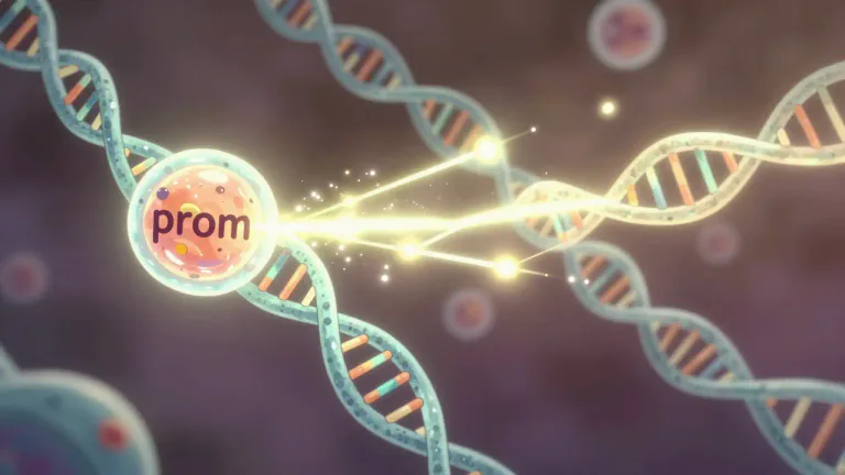 Visual representation of "prom" - In biology, a prom is a type of protein that helps to start and regulate genes