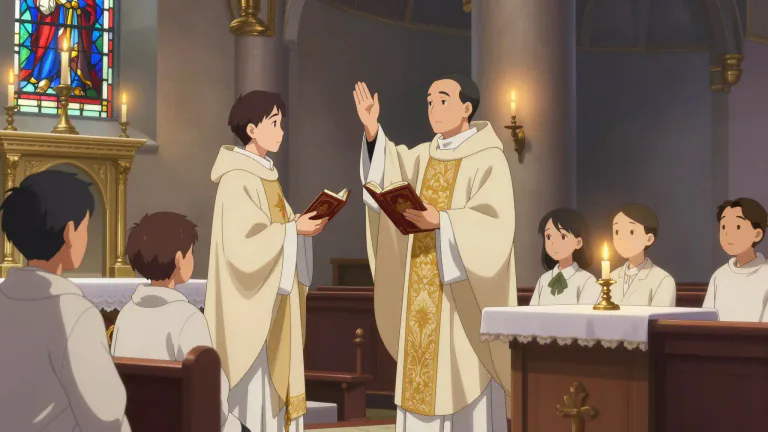 Visual representation of "priest" - A religious leader in certain religions, like Christianity, who performs religious ceremonies and gives spiritual guidance.