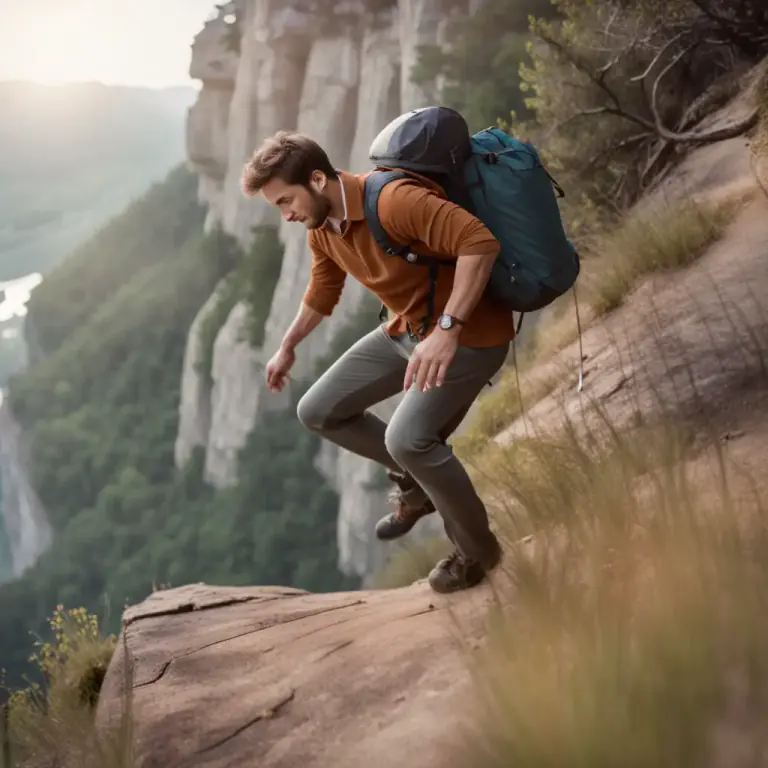 Visual representation of "fall off a cliff" - Literally fall from a high place such as cliff, usually unintentionally