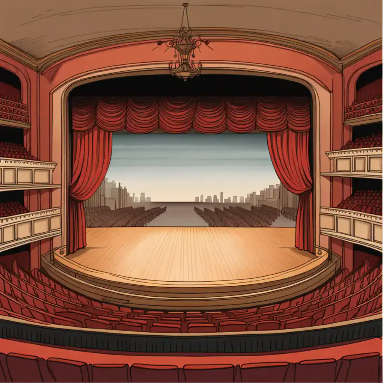 Visual representation of "proscenium" - A stage in a theater where the audience view is only from one side.