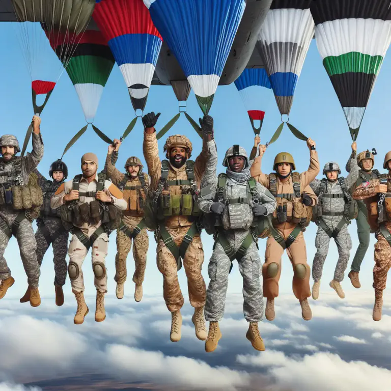 Visual representation of "parachute" - To jump from an airplane or other high place using a parachute