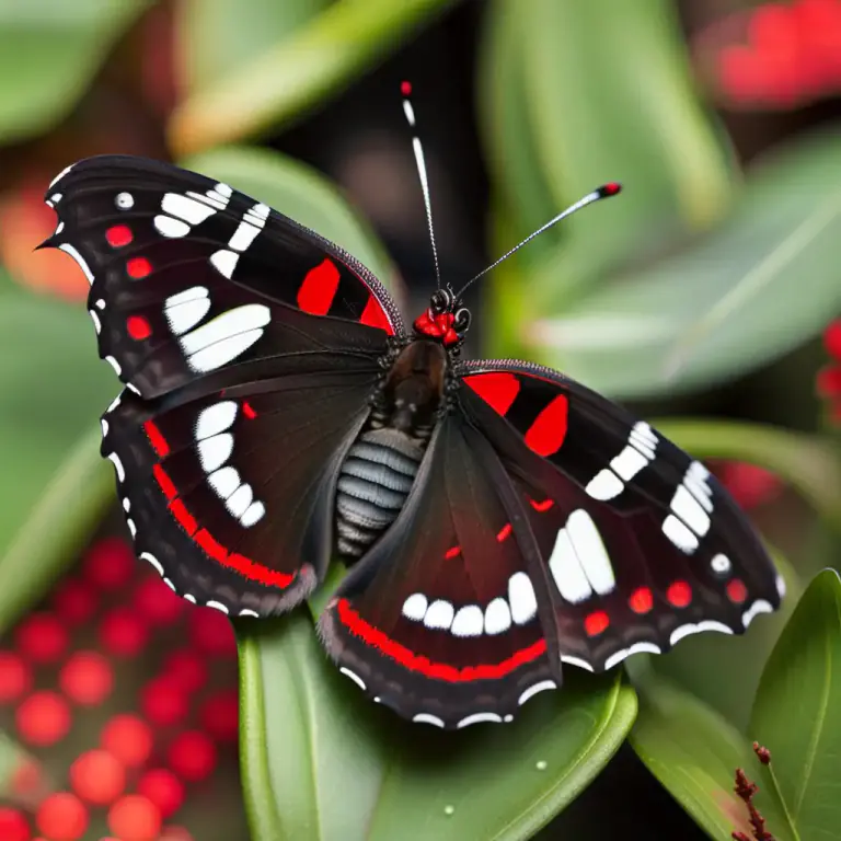 Visual representation of "admiral" - A butterfly that has dark wings with red and white marks