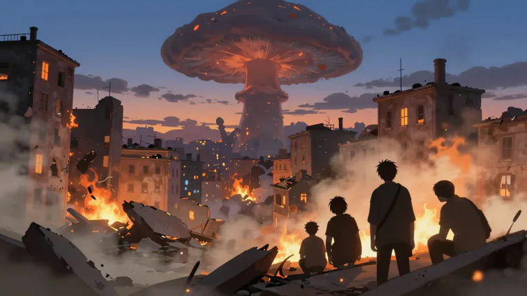 Visual representation of "holocaust" - A mass destruction, especially a large-scale killing of people especially by fire or nuclear war.