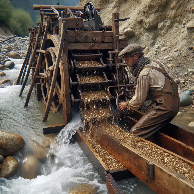 Visual representation of "sluice" - To process something in a sluice.