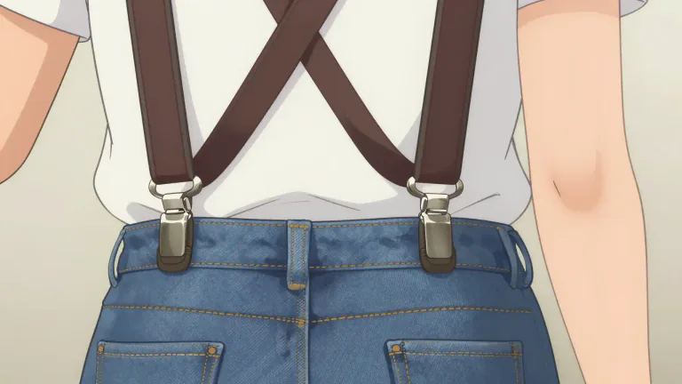 Visual representation of "suspender" - A strap that you wear over your shoulders and attach to your pants to hold them up