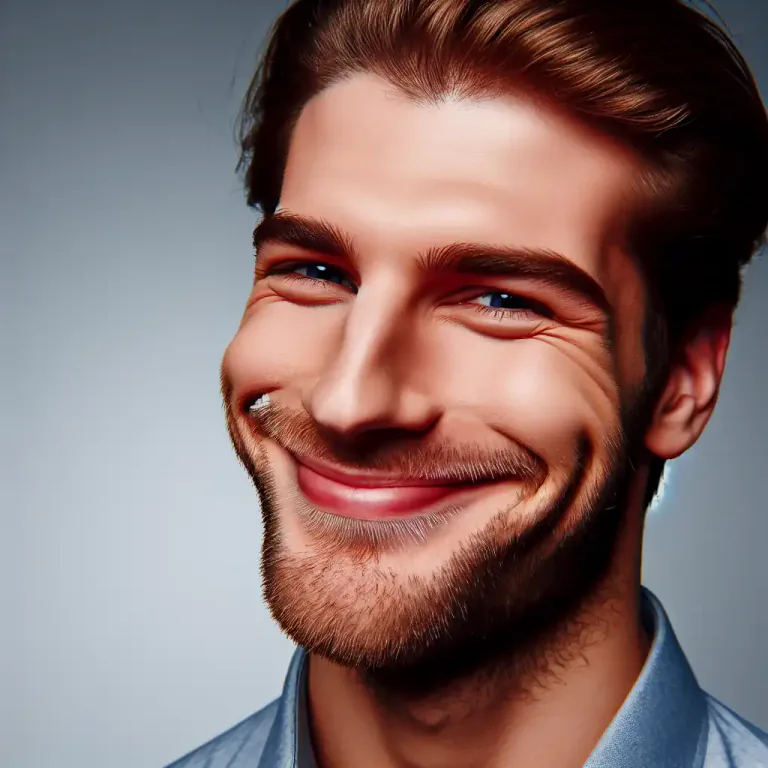 Visual representation of "simper" - A silly, self-conscious, or affected smile