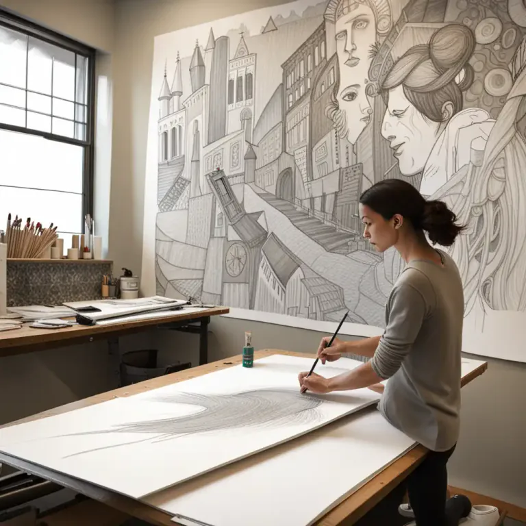 Visual representation of "cartoon" - A full-scale design for a picture or ornament, drawn on paper and then transferred to the material on which the artwork is to be executed.