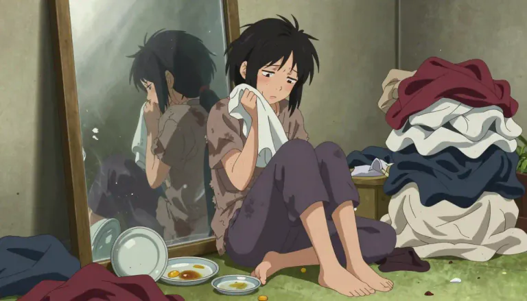 Visual representation of "slattern" - A woman who is messy or doesn't care about her appearance or cleanliness.